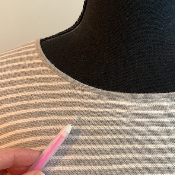 Eileen Fisher striped sweater Medium gray white cotton nylon silk blend - Picture 11 of 11